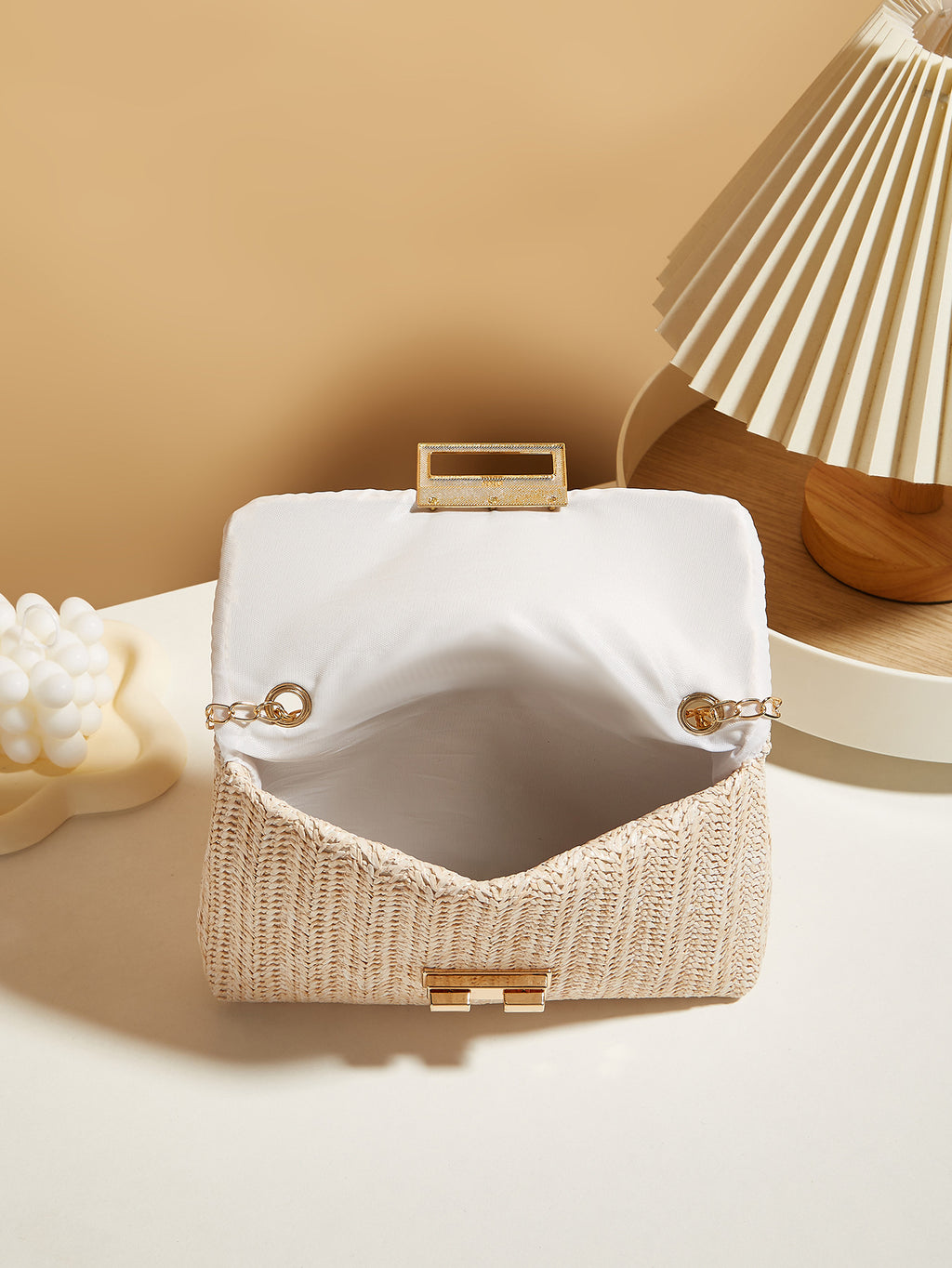 Women's Straw Lock Closed Simple Square Bag