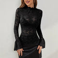 Sexy Paisley Lace Slim Fit Slimming Outside Wear Inner Bell Sleeve Top