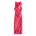 Casual Flower Printed Silk Satin Texture Dress