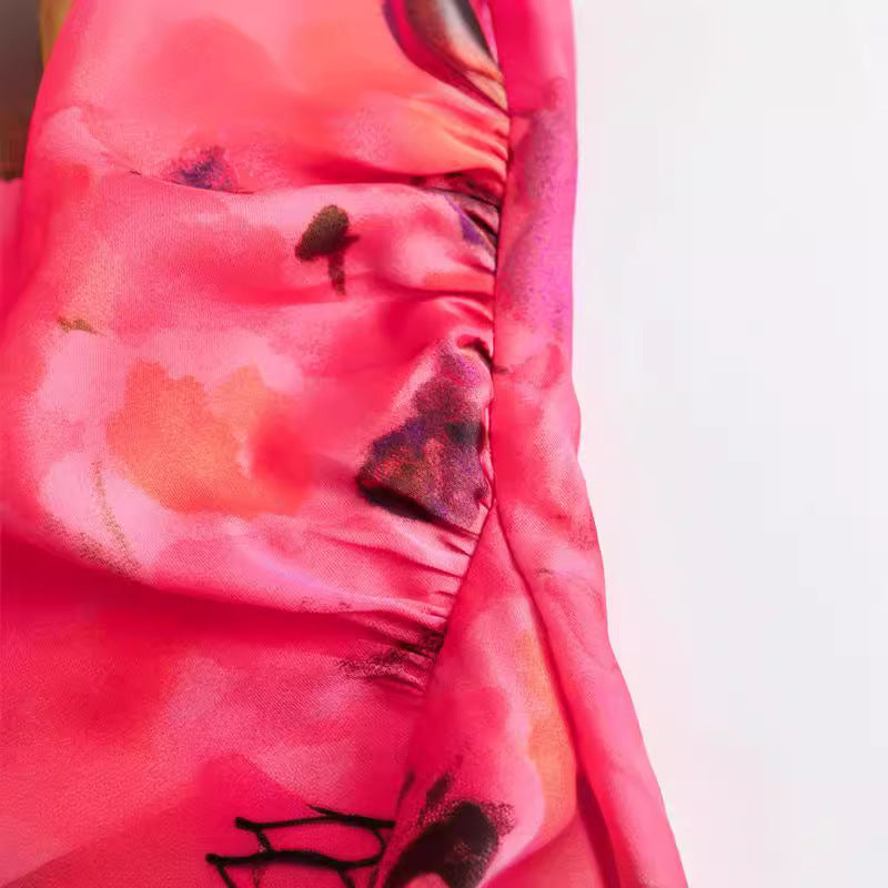 Casual Flower Printed Silk Satin Texture Dress