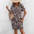 Leopard Print Casual Dolman Sleeve Mid Waist Dress Women's Clothing