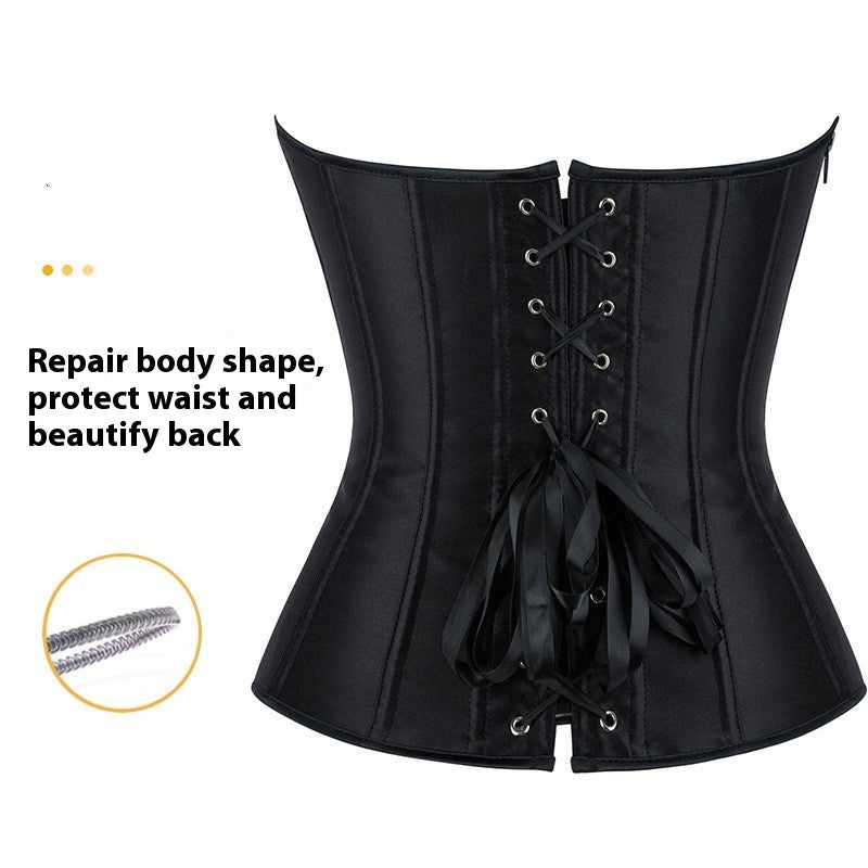 Black Zipper Satin Body Waist-controlled Top