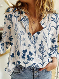 Women's 3D Digital Printing Lapel Collar Long-sleeved Shirt