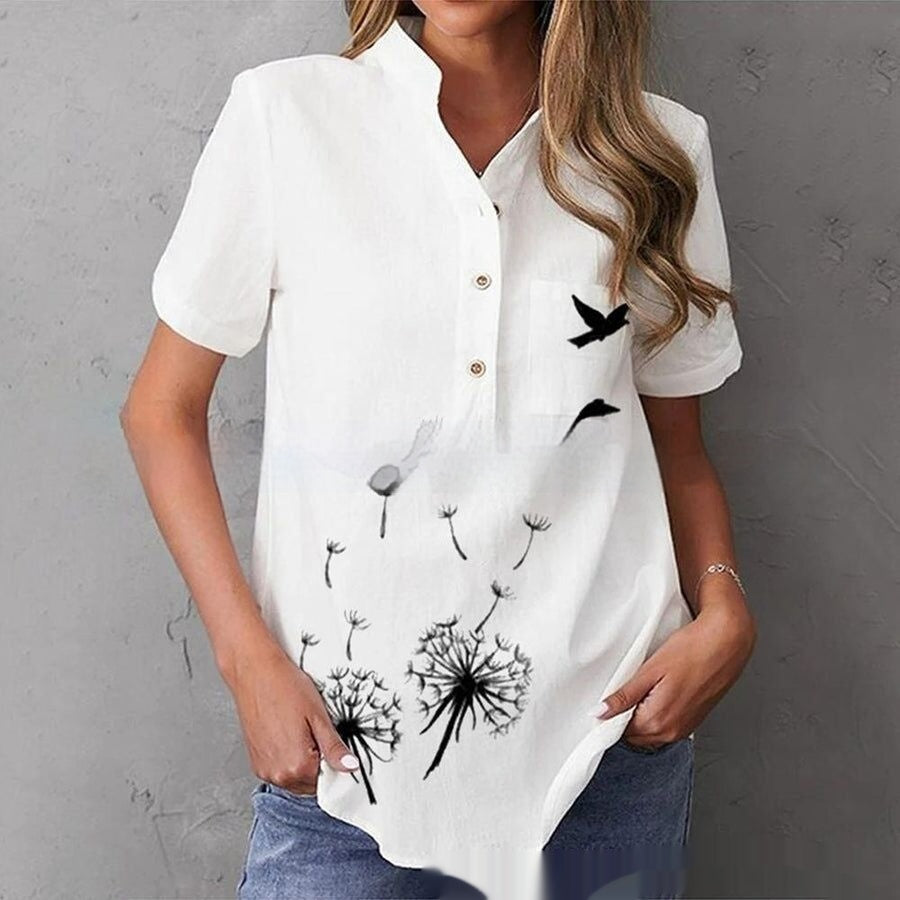 Breasted Lapel Short-sleeved Shirt For Women