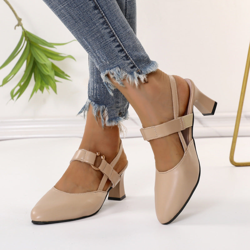 Mid Heel Women's Chunky Heels Pointed Buckle
