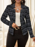 Lady Women's Elegant Elegant Plaid Print Open Front Blazer Jacket