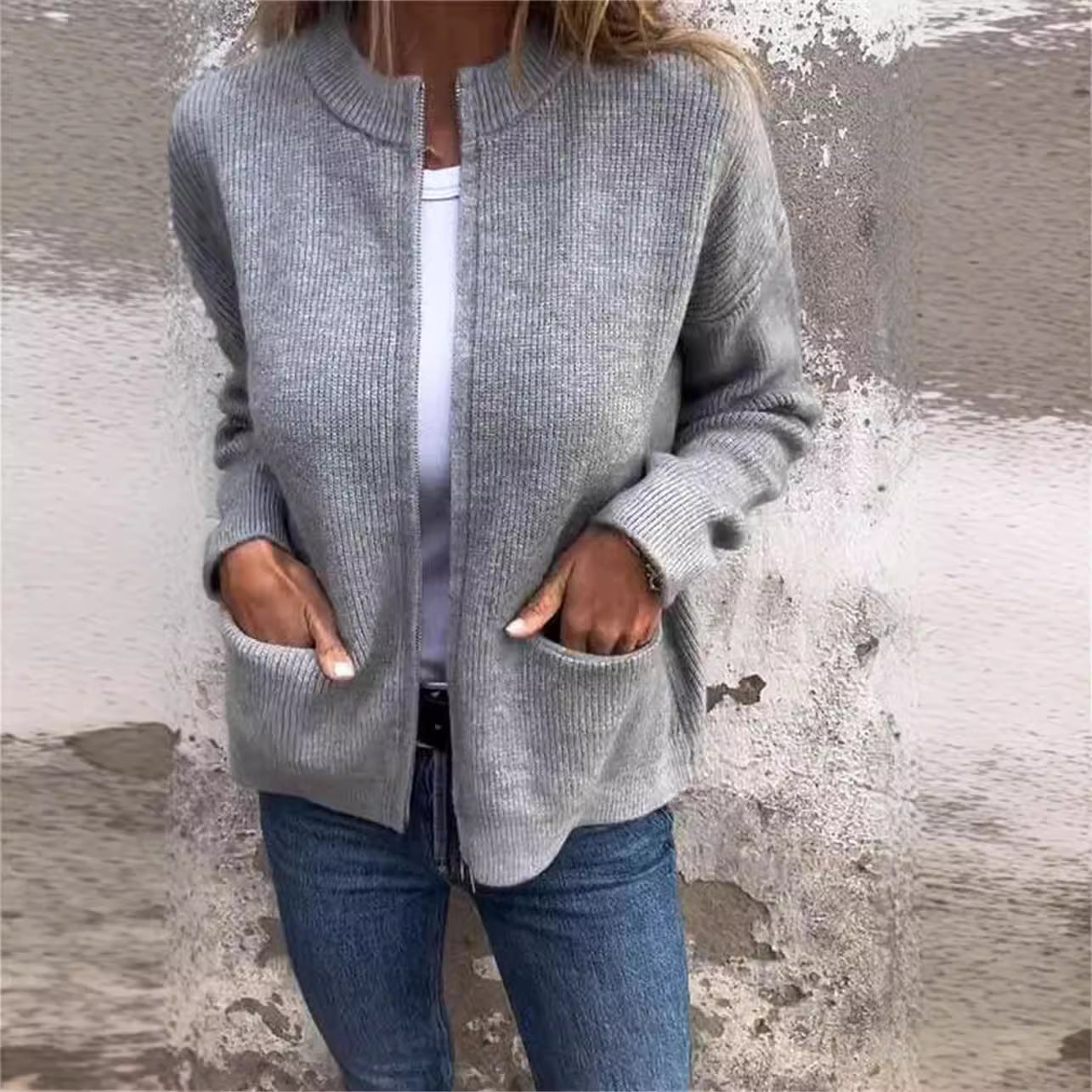 Women's Casual Solid Color Pocket Cardigan Coat