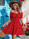 Holiday Off Shoulder Ruffle Trim High Waist Beach Dress For Women