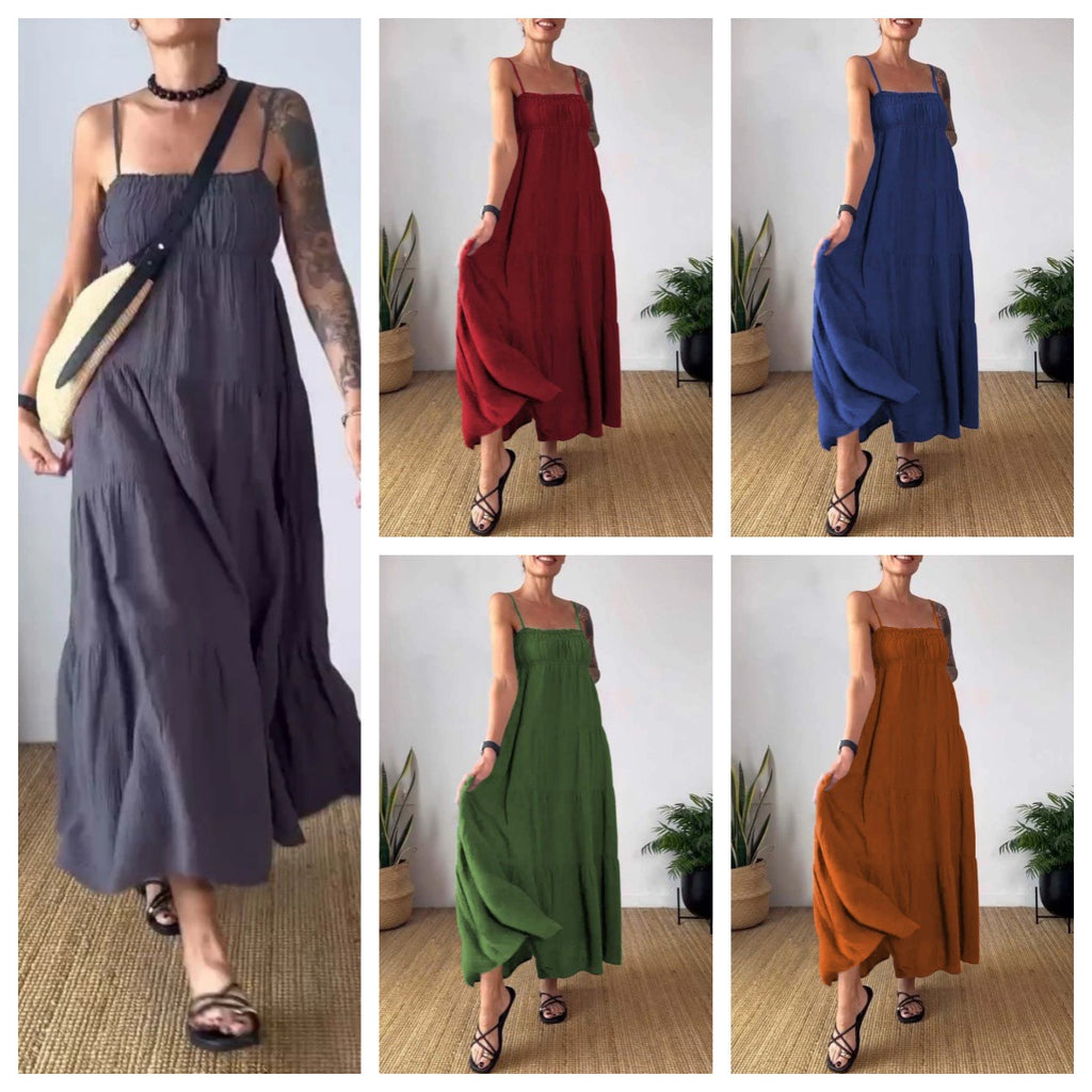 Women's Solid Color Casual Chest Wrap Pleated Suspender Dress