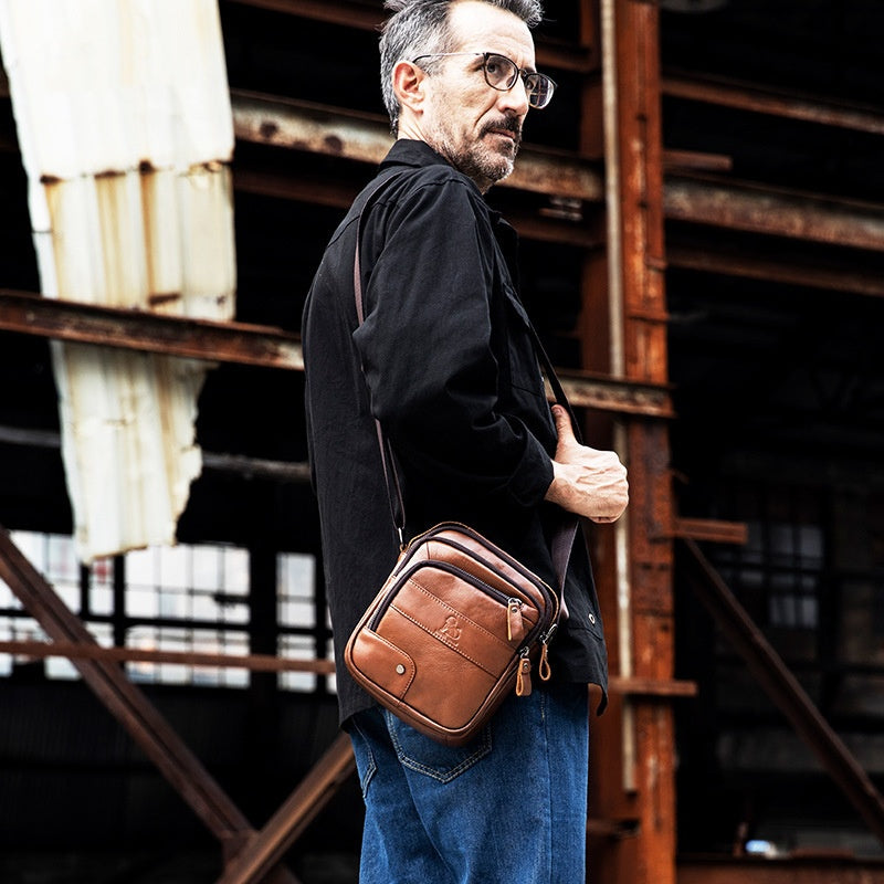 Men's Casual Simple First Layer Small Cowhide Crossbody Bag