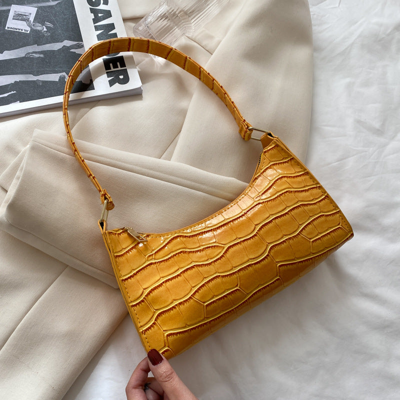 Embossed Underarm Stone Pattern Candy Color Shoulder Bag