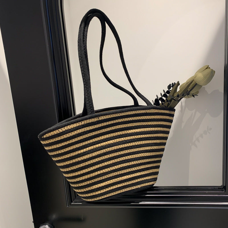 Spring Contrast Color Straw Bag Large Capacity