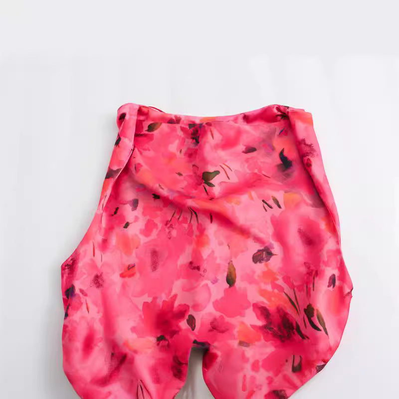 Casual Flower Printed Silk Satin Texture Dress