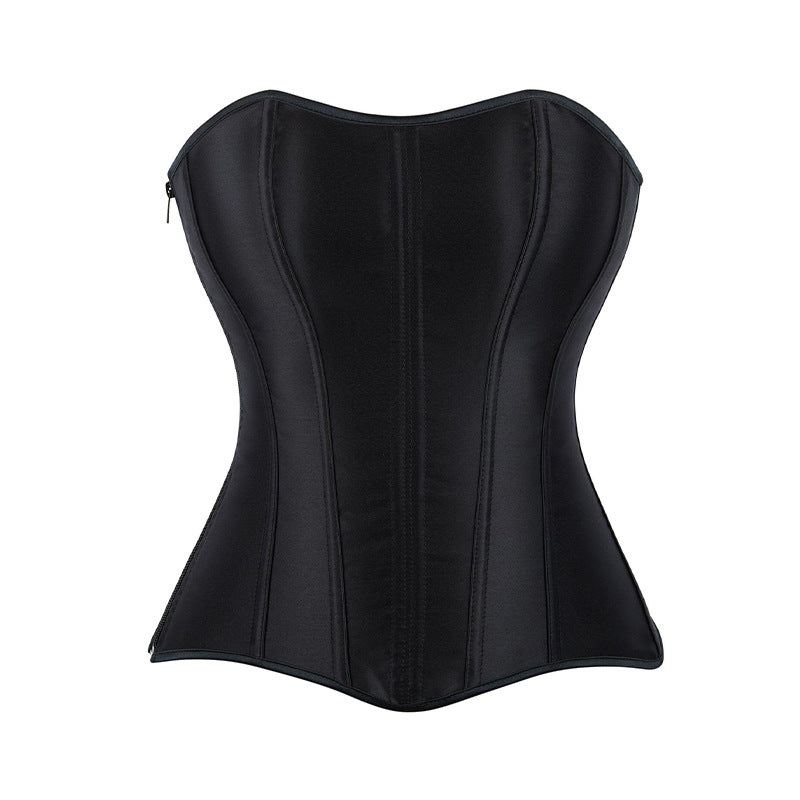 Black Zipper Satin Body Waist-controlled Top