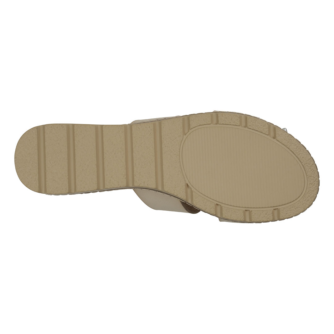 GC Shoes Women's Nellie Beige Cut-Out Slide Flat Sandals in Vegan Leather and Slip on Design