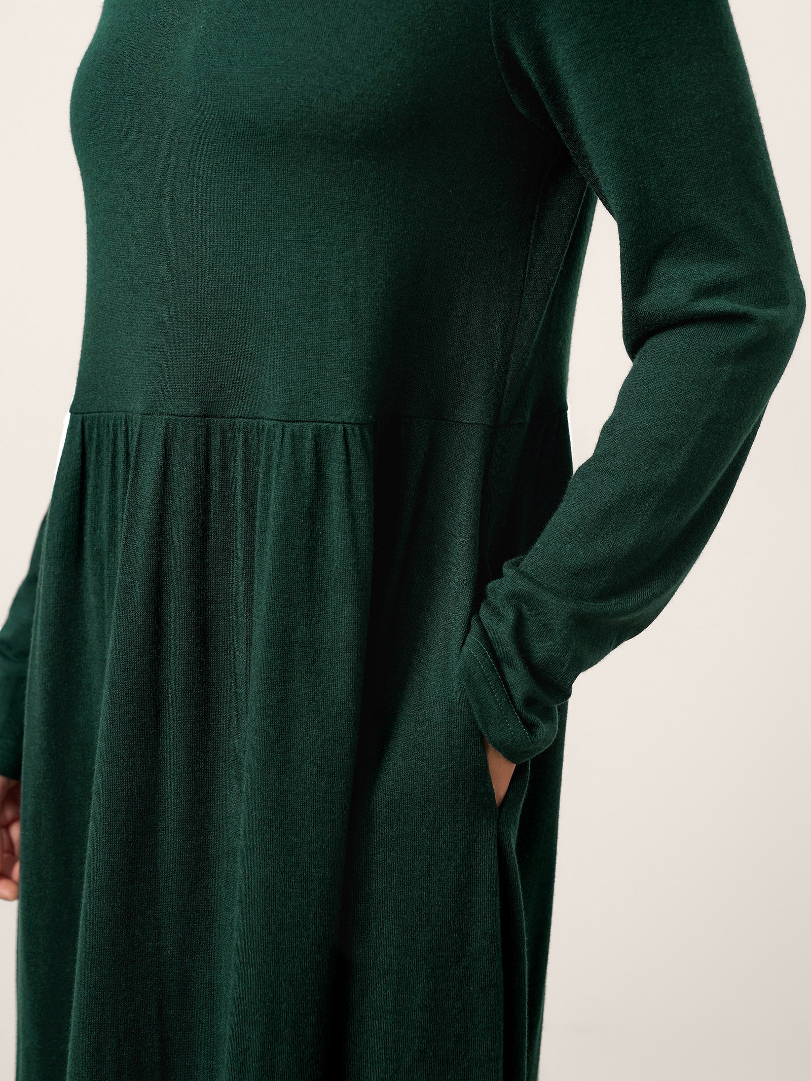 Wool Layered Neck Pleated Maxi Dress BILLIE