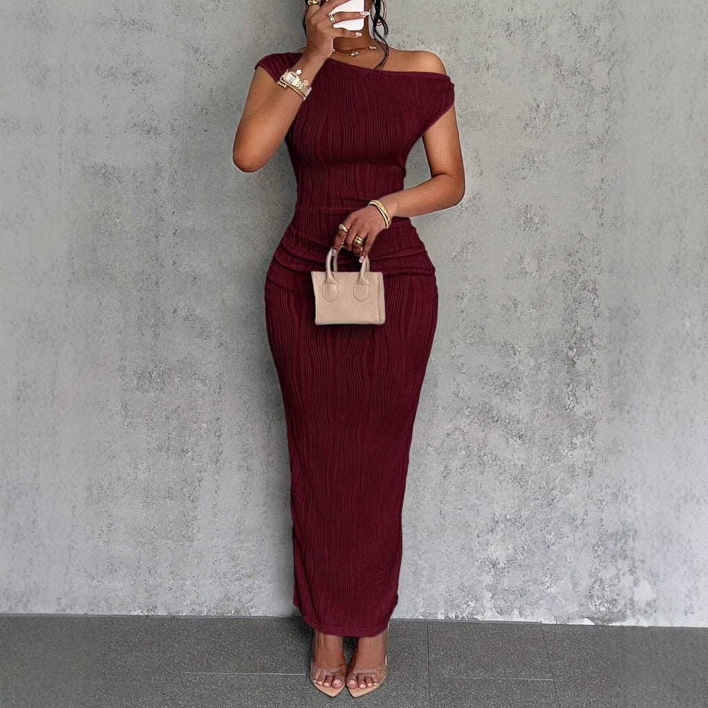 Cute Fashion Water Ripple Sloping Shoulder Dress