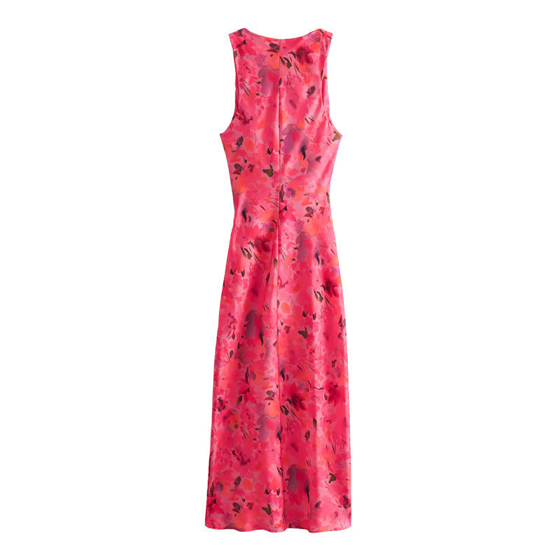 Casual Flower Printed Silk Satin Texture Dress