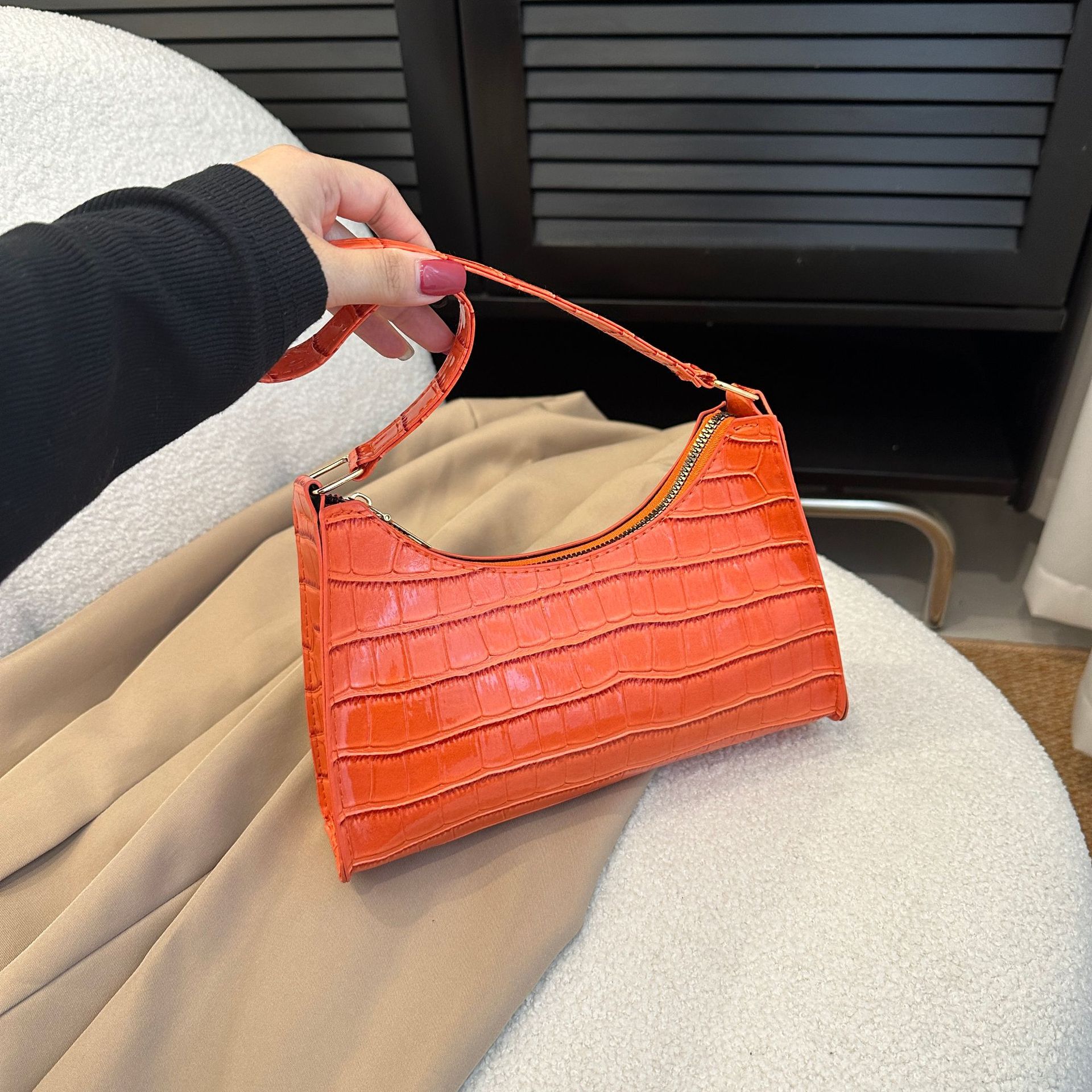 Embossed Underarm Stone Pattern Candy Color Shoulder Bag