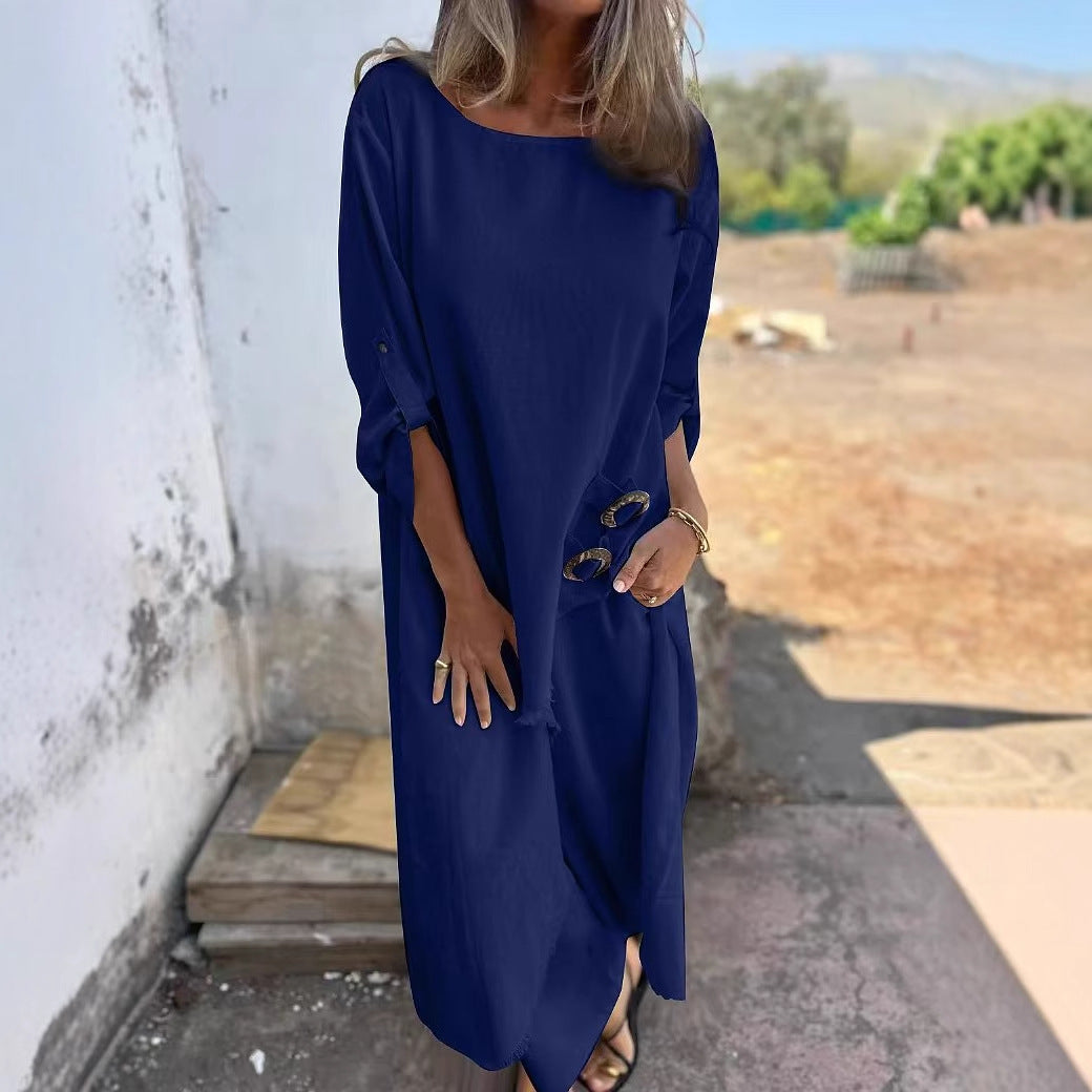 Women's Metal Buckle Loose Robe Suit