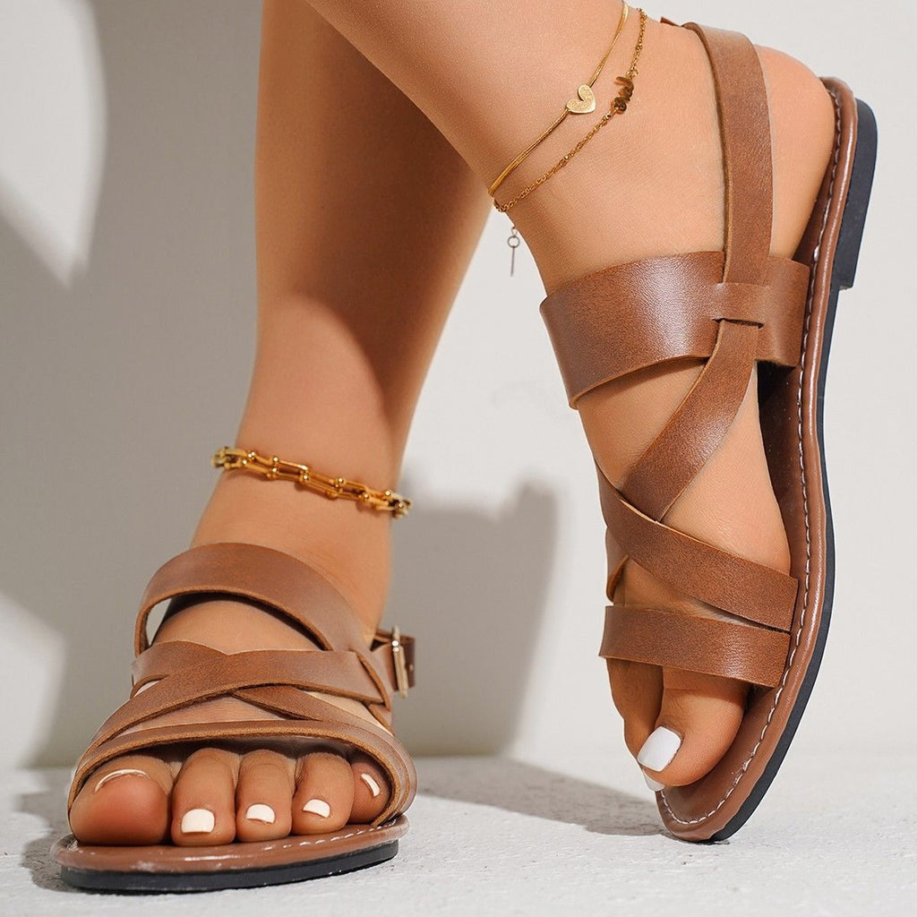 Round Toe Solid Color Ankle-strap Buckle Plus Size Women's Shoes