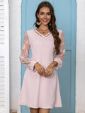 V-neck Lace Stitching Long Sleeve Dress