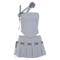 Spring New Women's Solid Color Slim-fitting Suspenders Vest Sexy Low Waist Pleated Skirt