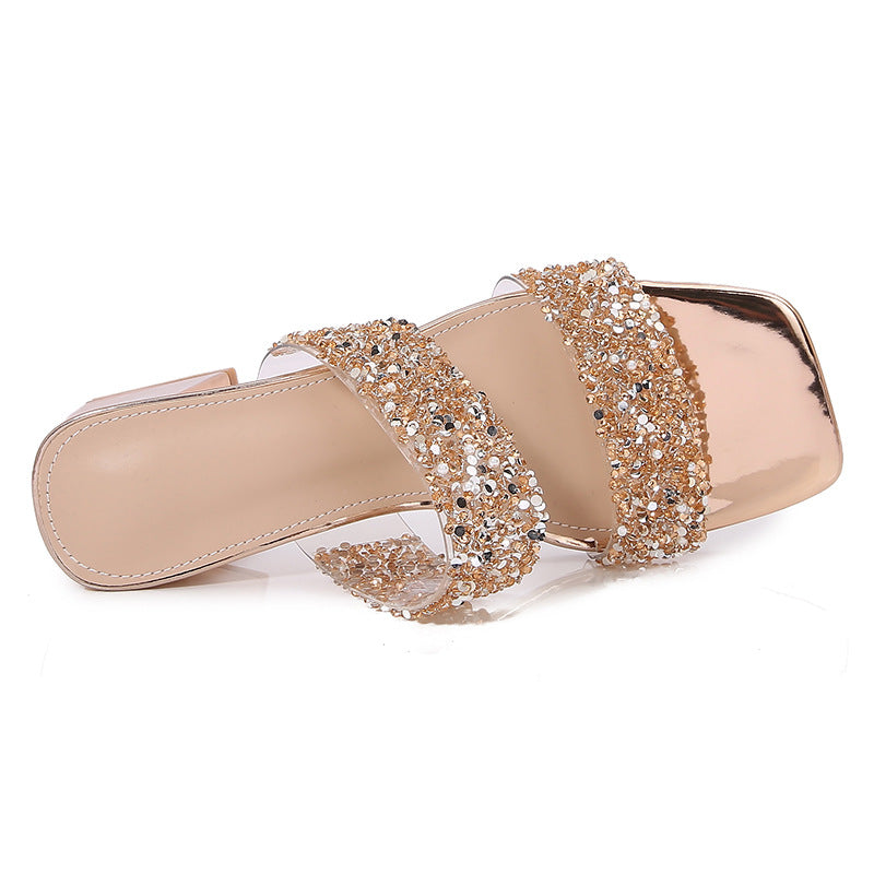 Bohemian Fashion Rhinestone Slippers Korean Style Platform High Heel