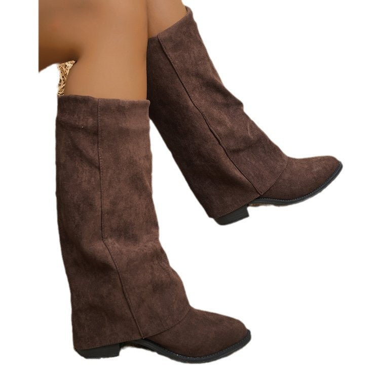 Women's Boots Suede European And American Fashion Outerwear Pointed Toe Chunky Heel Pants Retro Fashion Boots