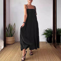 Women's Solid Color Casual Chest Wrap Pleated Suspender Dress