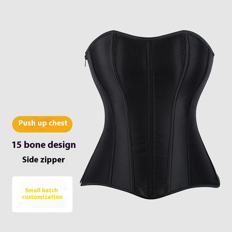 Black Zipper Satin Body Waist-controlled Top