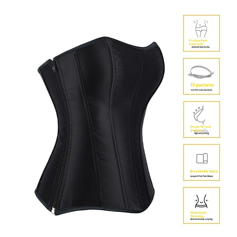 Black Zipper Satin Body Waist-controlled Top