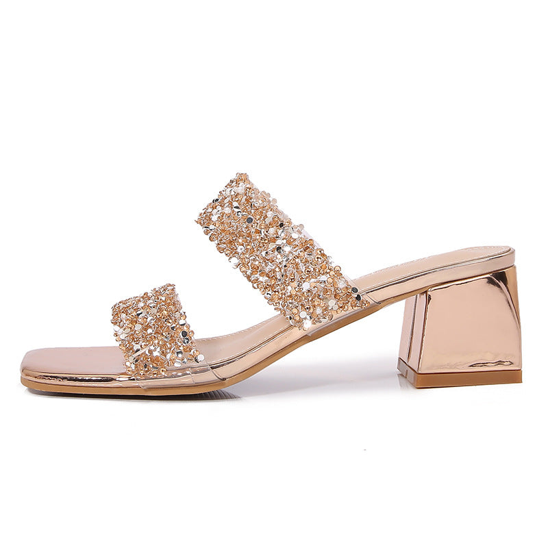 Bohemian Fashion Rhinestone Slippers Korean Style Platform High Heel