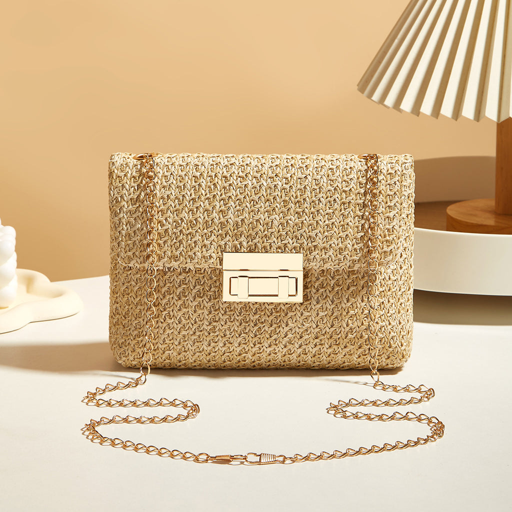 Women's Straw Lock Closed Simple Square Bag
