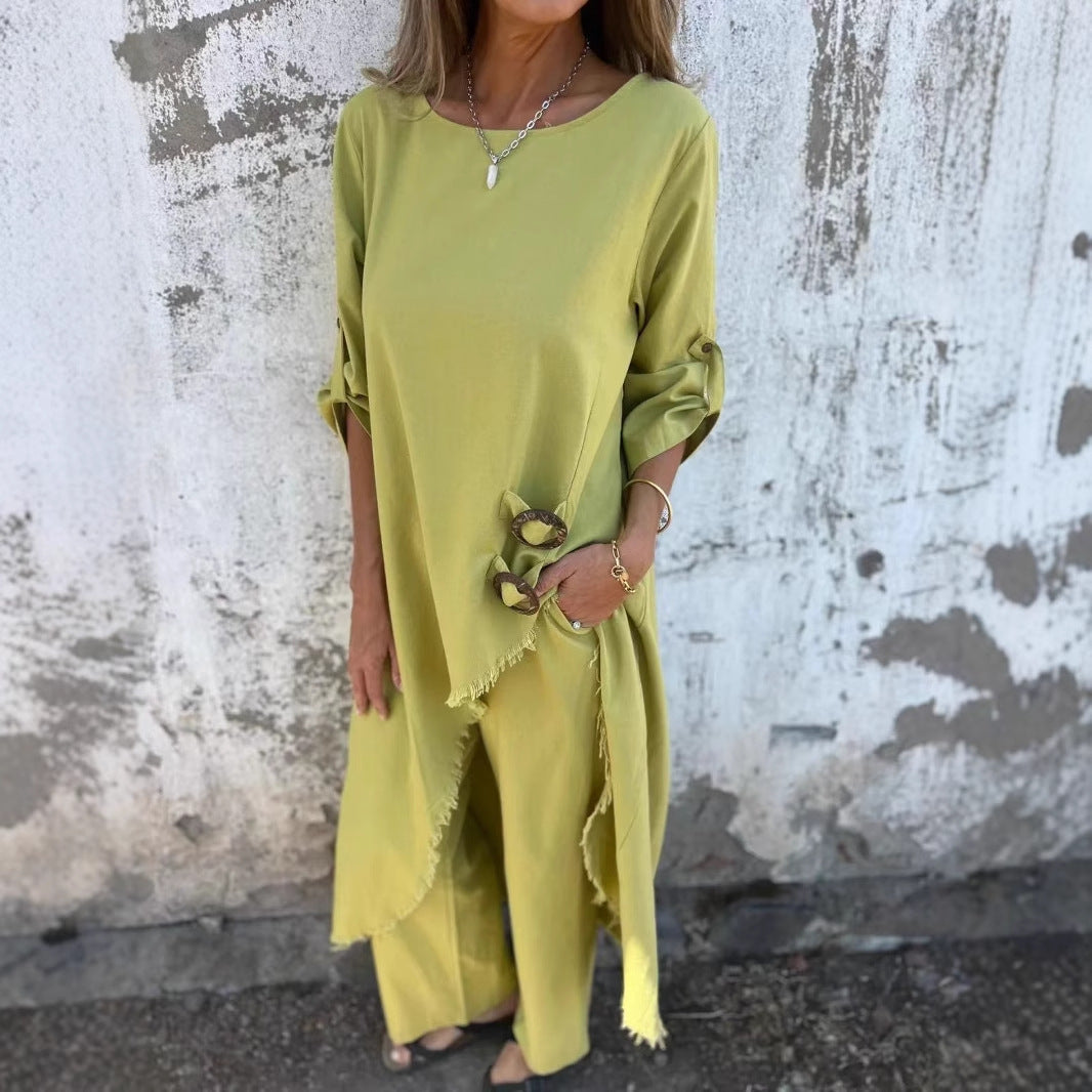 Women's Metal Buckle Loose Robe Suit