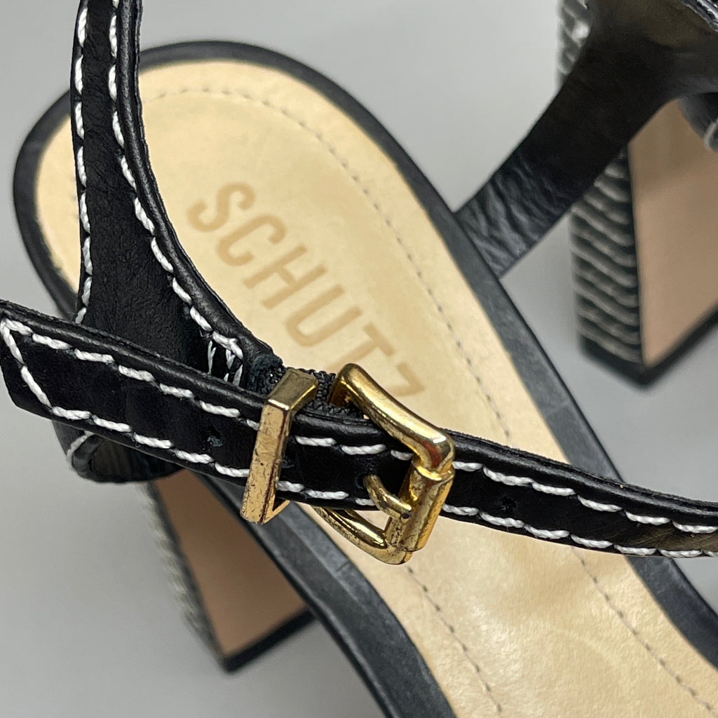 SCHUTZ Keefa Casual Women's Leather Sandal Black Platform 4" Heel Shoes Sz 7B (New)